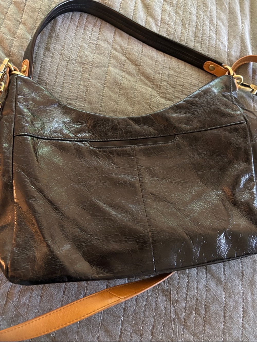 HOBO Black Leather Hobo with Tan Strap - Picture 4 of 5